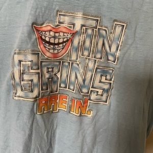 “Tin Grins are in” decal, vintage t-shirt